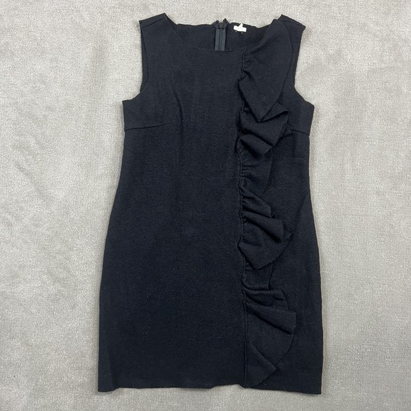 J.Crew Women 2 Black Wool Blend Ruffle Front Sleeveless Sheath Shift Mini Dress — photo 2